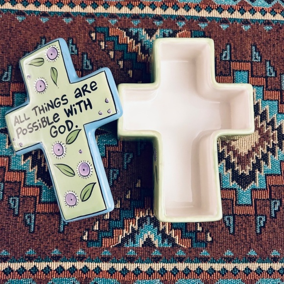 Our Name is Mud Other - Louise Veasay Our Name Is Mud Ceramic Cross Box Painted All Things Are Possible